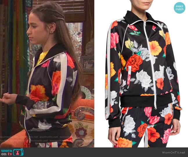 Fresh-Cut Floral-Print Zip-Front Track Jacket by Pam & Gela worn by Tess O'Malley (Sky Katz) on Ravens Home