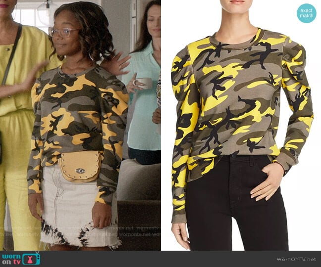 WornOnTV: Diane’s yellow camo sweater and denim skirt on Black-ish ...