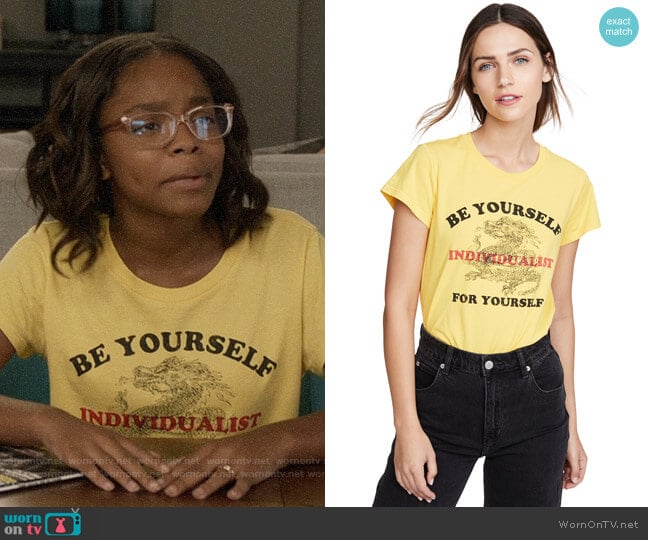 Pam & Gela Yellow Logo Crop Tee worn by Diane Johnson (Marsai Martin) on Black-ish