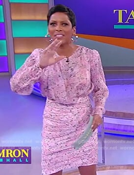 Tamron’s pink ruched mini dress on Tamron Hall Show