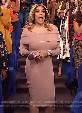 Wendy's pink off shoulder dress on The Wendy Williams Show
