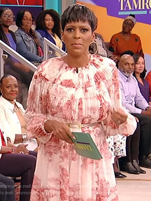 Tamron's pink pleated dress on Tamron Hall Show