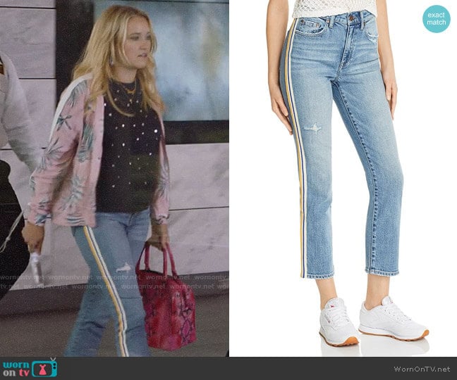 Pistola Monroe Side-Stripe Cropped Cigarette Jeans in Light Wash worn by Roxy Doyle (Emily Osment) on Almost Family