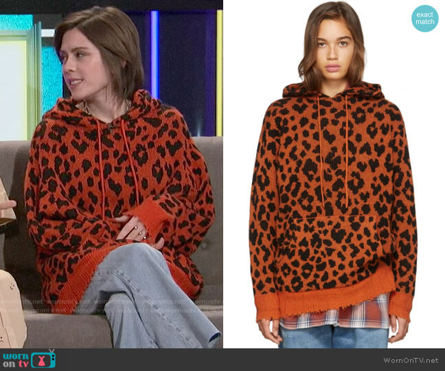 R13 Orange Leopard Cashmere Hoodie