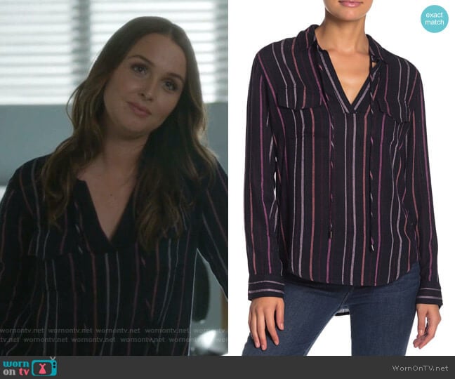 Selena Drawstring Stripe Shirt by Rails worn by Jo Wilson (Camilla Luddington) on Greys Anatomy