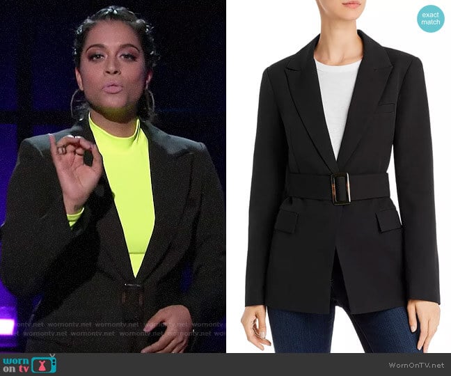 Re:named Miller Belted Blazer worn by Lilly Singh on A Little Late with Lilly Singh