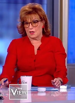 Joy's red ruffle neck blouse on The View