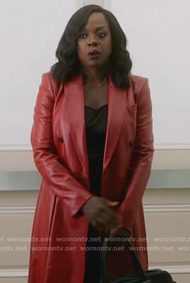 Annalise’s red leather double breasted coat on How to Get Away with Murder