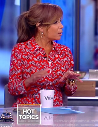 Sunny’s red paisley shirtdress on The View