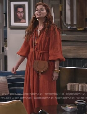 Grace's red linen maxi dress on Will and Grace