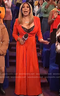 Wendy’s red pleated jumpsuit on The Wendy Williams Show