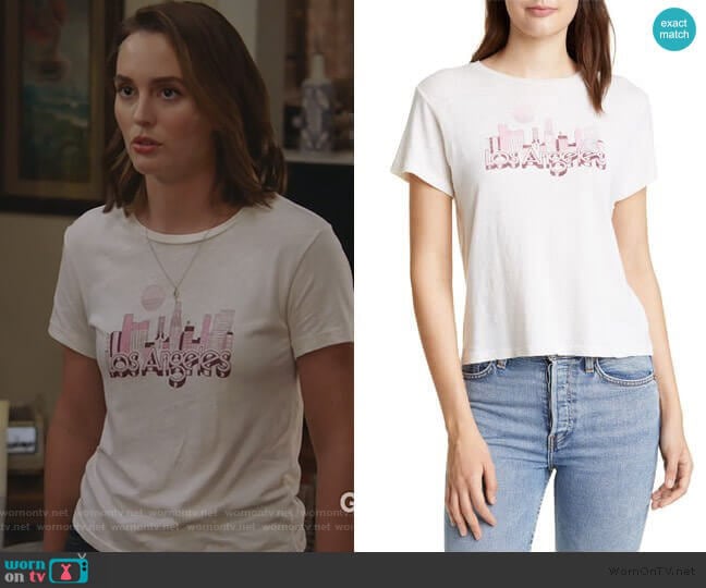 Classic Los Angeles Skyline Tee by Re/Done worn by Angie (Leighton Meester) on Single Parents