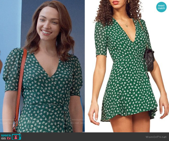 Reformation Lucky Dress in Chive worn by Cara Bloom (Violett Beane) on God Friended Me