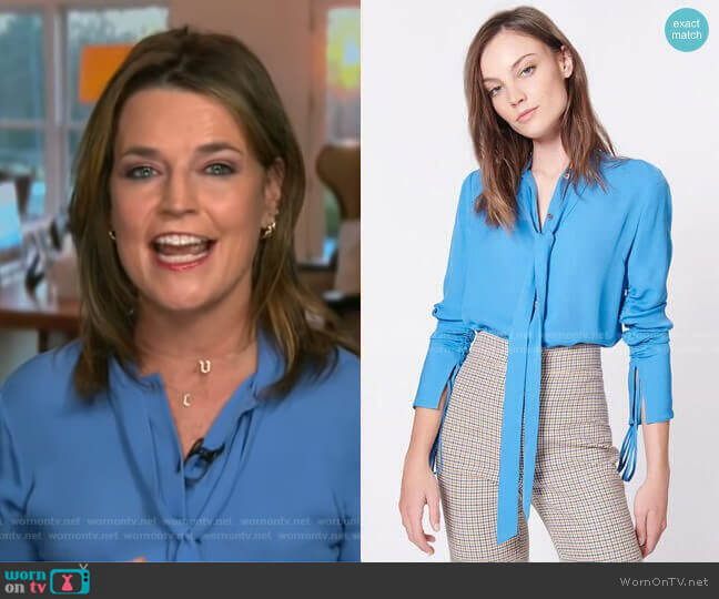WornOnTV: Savannah’s blue tie neck blouse on Today | Savannah Guthrie ...