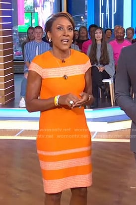 Robin’s orange striped sheath dress on Good Morning America