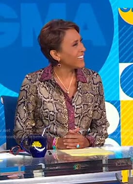 Robin’s snake print blouse and burgundy pants on Good Morning America