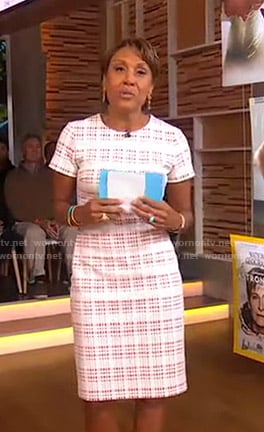 Robin’s white plaid sheath dress on Good Morning America