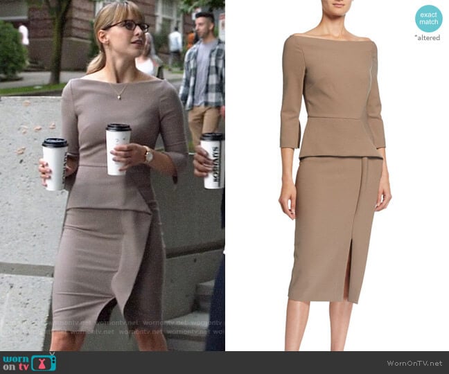 Roland Mouret Ardingly Dress in Taupe worn by Kara Danvers (Melissa Benoist) on Supergirl