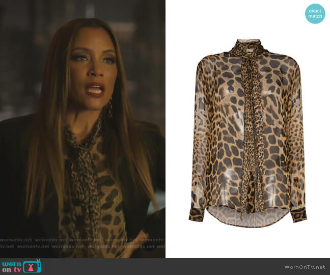 WornOnTV: Dominique’s leopard print tie neck blouse on Dynasty ...