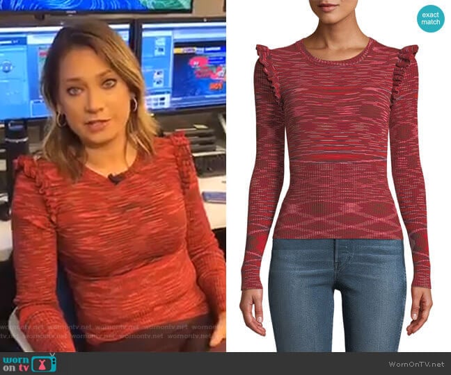 Salma Ruffle-Trim Top by Cinq A Sept worn by Ginger Zee on Good Morning America