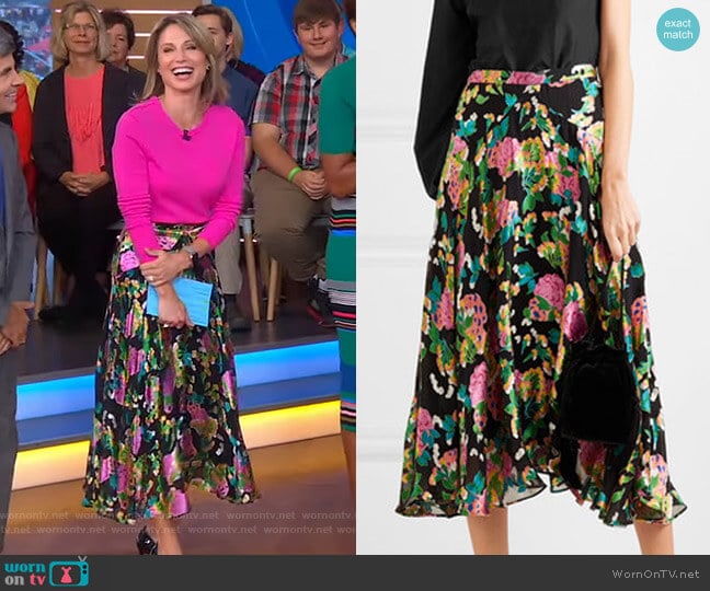 Ida Floral-Print Skirt by Saloni worn by Amy Robach on Good Morning America