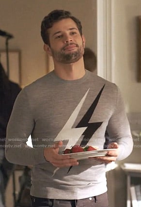 Sam's grey lightning bolt sweater on Dynasty