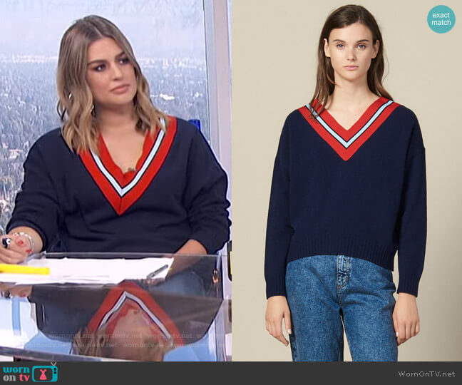 Sweater with Contrasting Stripes by Sandro worn by Carissa Loethen Culiner on E! News