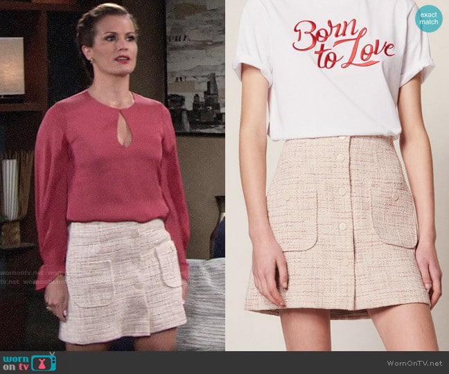 Sandro Short Tweed Skirt worn by Chelsea Lawson (Melissa Claire Egan) on The Young and the Restless