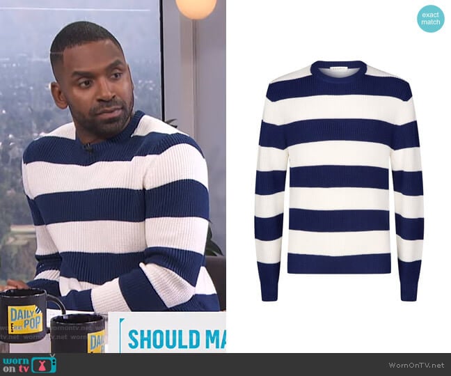 Stripe Crew Neck Sweater by Sandro worn by Justin Sylvester on E! News