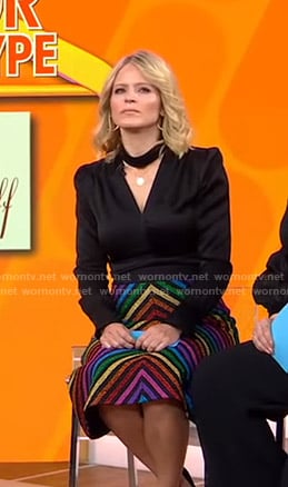 WornOnTV: Sara’s black choker neck top and metallic skirt on GMA ...