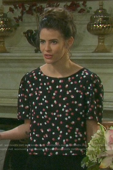 Sarah's black dotted top on Days of our Lives