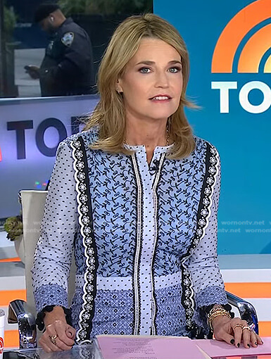 Savannah’s blue floral embroidered dress on Today