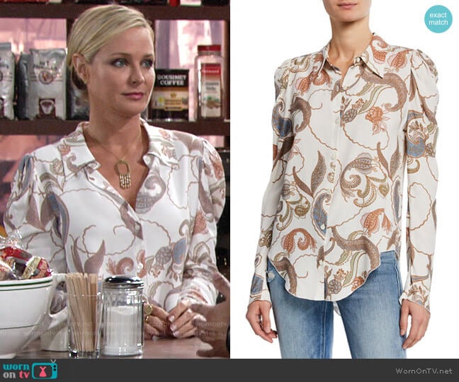 See by Chloe Paisley Silk Blouse worn by Sharon Newman (Sharon Case) on The Young and the Restless