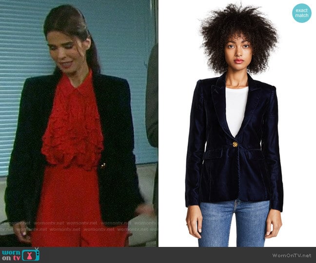 Smythe Velvet Peak Lapel Blazer worn by Hope Williams (Kristian Alfonso) on Days of our Lives