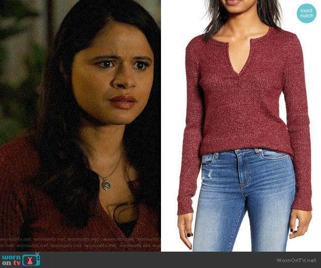 Socialite Long Sleeve Thermal Henley Top worn by Mel Vera (Melonie Diaz) on Charmed