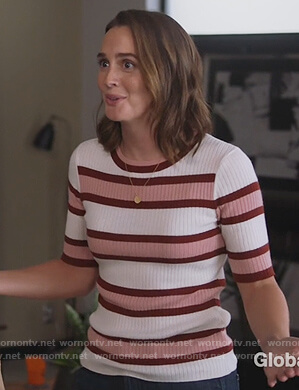 WornOnTV: Angie's red check bomber jacket on Single Parents, Leighton  Meester