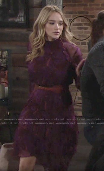 Summer’s purple printed long sleeve dress on The Young and the Restless