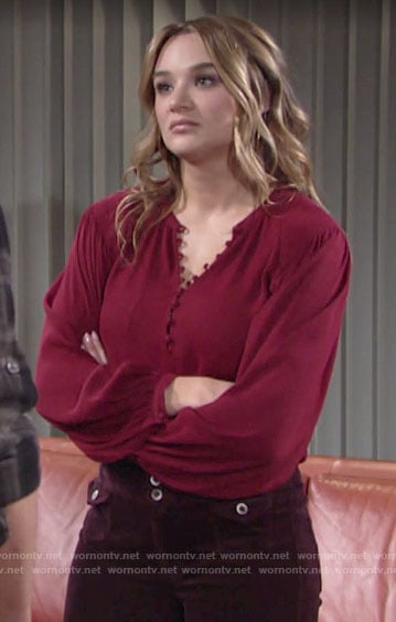 Summer’s red buttoned blouse on The Young and the Restless