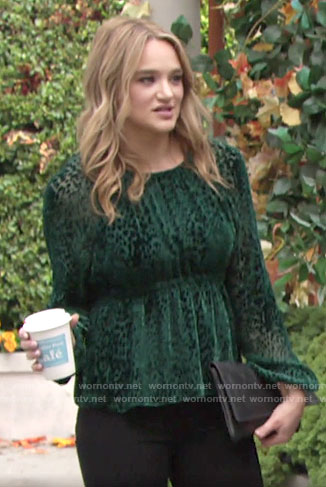 Summer’s green velvet dotted top on The Young and the Restless