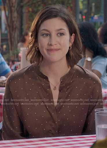 Sydney’s brown polka dot blouse on Bluff City Law