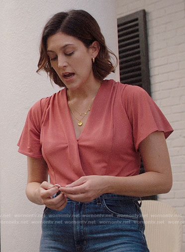 Sydney's pink wrap top on Bluff City Law