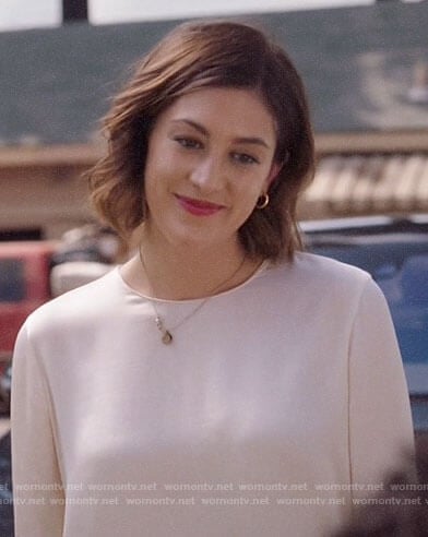 Sydney's white blouse on Bluff City Law