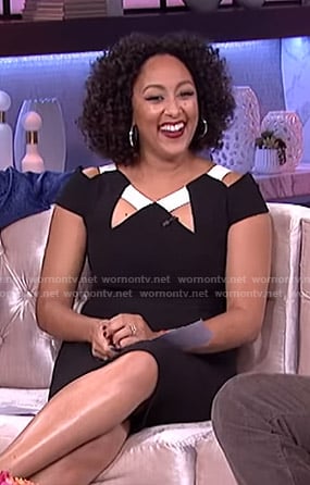 Tamera’s black cutout sheath dress on The Real