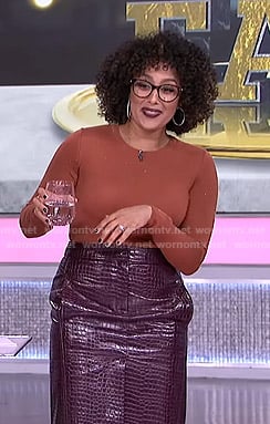 Tamera’s purple crocodile skirt on The Real