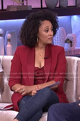 Tamera’s red open jacket on The Real