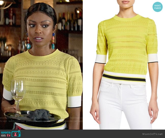 Tanya Taylor Leticia Sweater worn by Ali Finer (Javicia Leslie) on God Friended Me