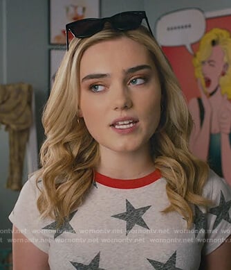 Taylor's white star print cropped tee on American Housewife