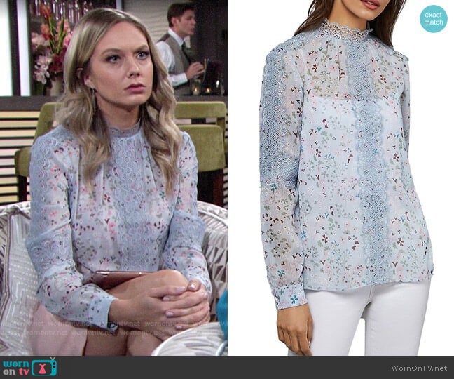 Ted Baker Javiera Lace-Trimmed Floral Top worn by Abby Newman (Melissa Ordway) on The Young & the Restless