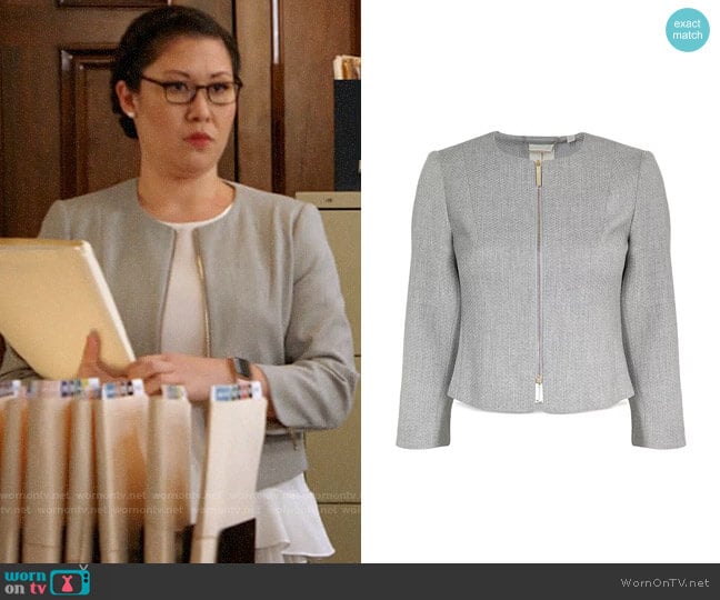 Ted Baker Micah Cropped Textured Zip-Front Blazer worn by Sherri Kansky (Ruthie Ann Miles) on All Rise