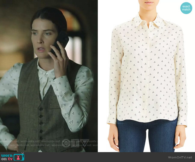 Straight Dot Print Shirt by Theory worn by Dex Parios (Cobie Smulders) on Stumptown